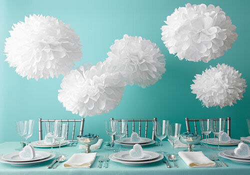 Papier Pompon Blume Ball Weiß 30cm 1 Stück