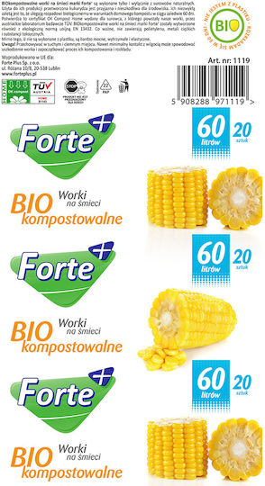Sacuri De Gunoi Biodegradabile Capacitate 60lt Forte+ Biocompostable Garbage 20 Bucăți Galbene