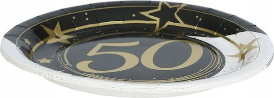 Paper Plates 50th Birthday Golden Black Party 23cm 6pcs