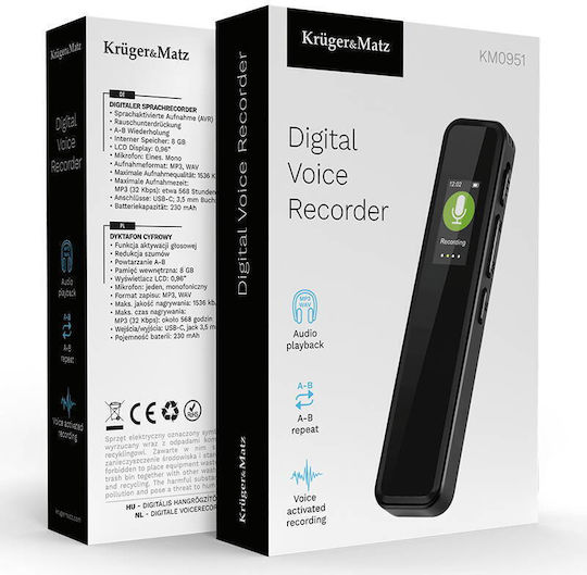 Kruger&matz Дигитален Диктофон 8GB 230mAh Kruger&matz