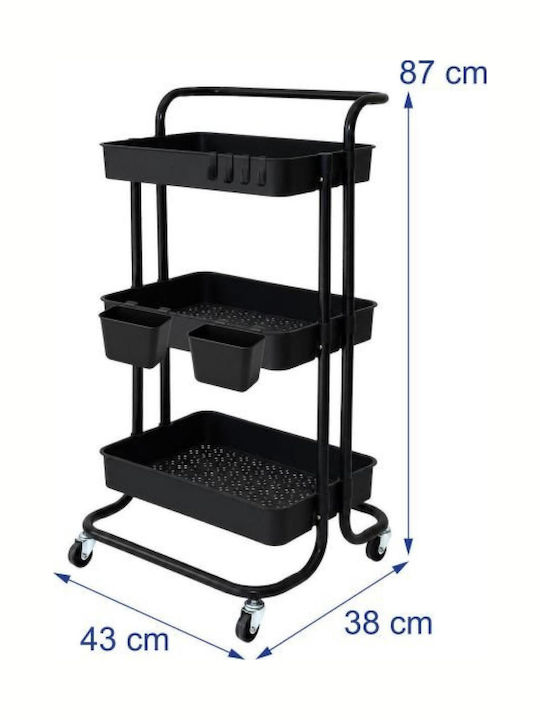 Relaxdays Metal Kitchen Trolley Black 87x43x38cm