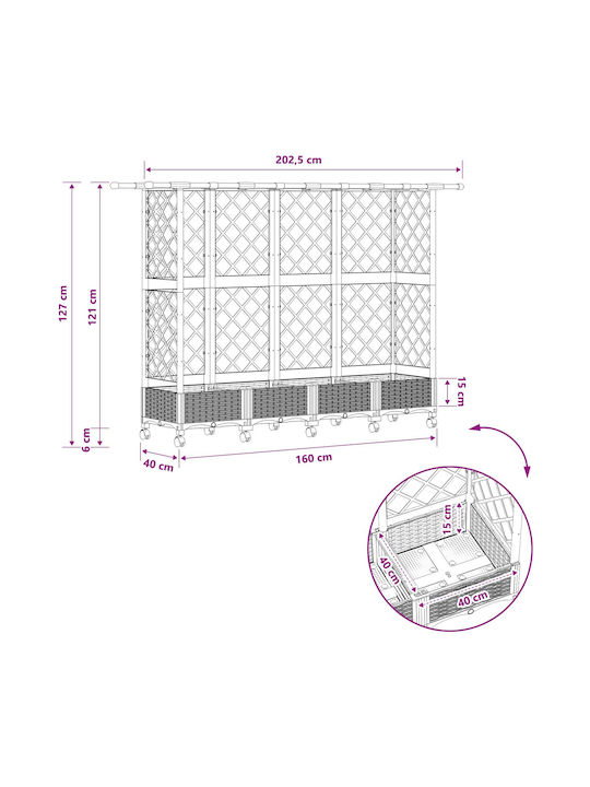 vidaXL Ζαρντινιέρα Πλαστική Καφέ 202.5x40x127εκ.