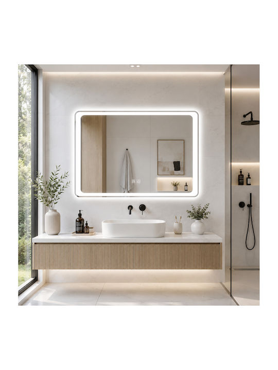 Futura Rectangular Bathroom Mirror Led Touch 100x70cm White