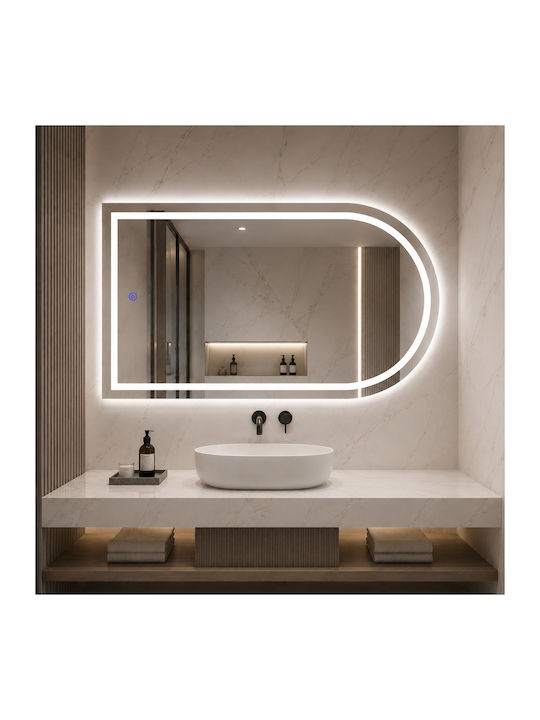 Futura Полукръгло Огледало За Баня LED Touch 60x90cm Бял
