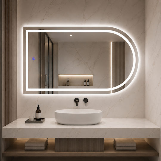 Futura Semicircular Bathroom Mirror Led Touch 60x90cm White