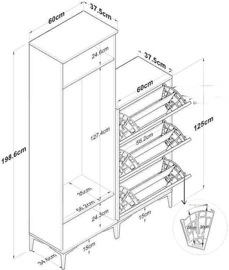 Мебел За Антре Със Закачалка Бяла 120x37.5x199см Мебел За Антре Със Закачалка Бяла 120x37.5x199см