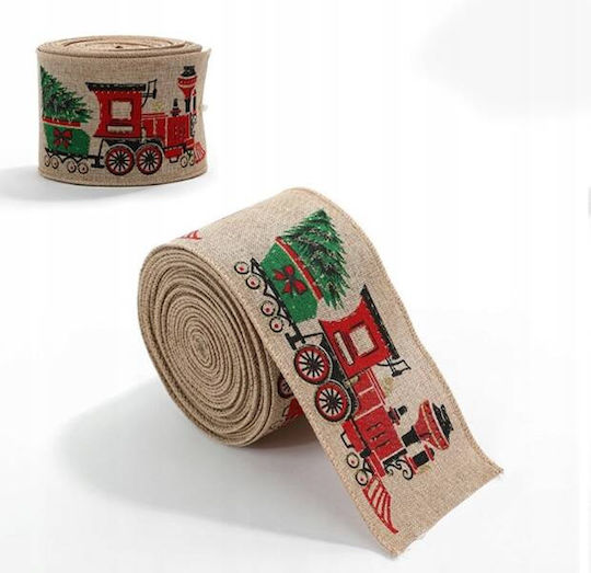 Ecarla Christmas Tape Ribbon 6.3cmx2m Beige Cars Christmas Trees Ksn139