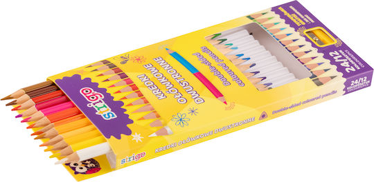 Double-sided Pencils 12 Pcs 24 Colors + Strigo Ssc116 Sharpener