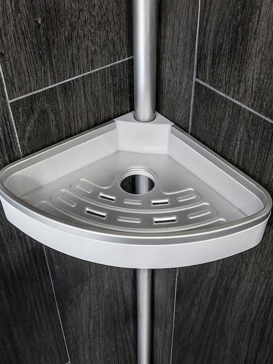 SteweHome Corner Floor Bathroom Shelf Metallic White