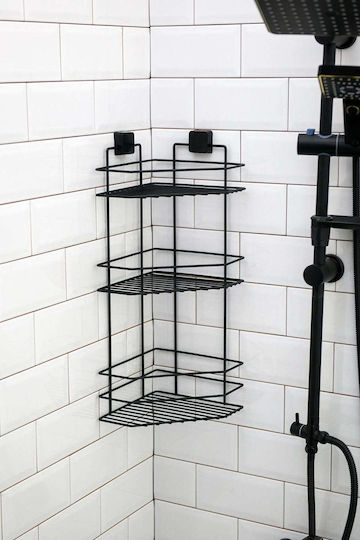 SteweHome Επιτοίχια Ραφιέρα Μπάνιου Μεταλλική 22x22x22cm Μαύρη