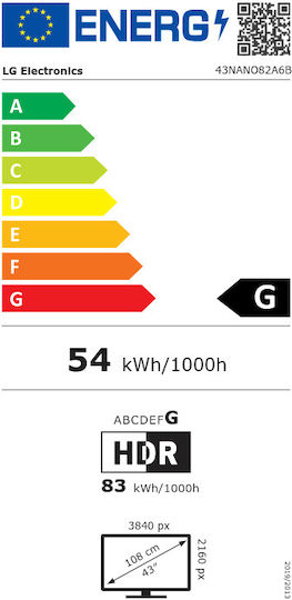 LG Smart Τηλεόραση 43" 4K UHD LED NanoCell 43NANO82A6B HDR (2024)