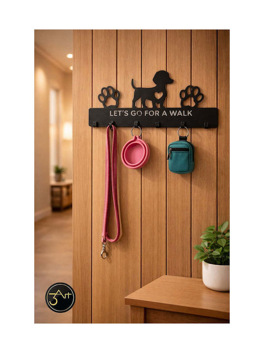 SteweHome Metal Wall Hanger 6 Hooks Black 25x10x10cm