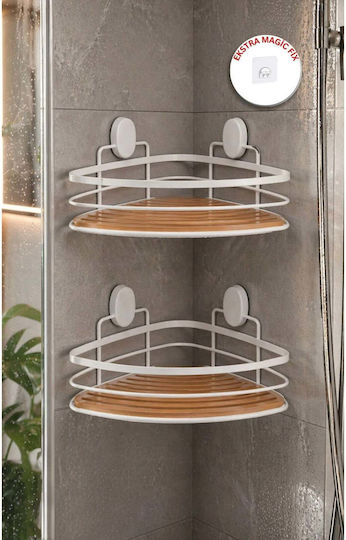 SteweHome Corner Wall Mounted Bathroom Shelf Metallic White