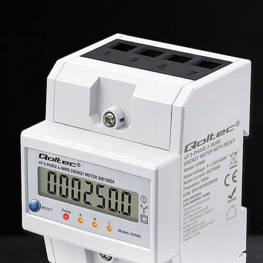 Qoltec Analizator de Energie pentru Panou Electric Digital pe Șină Trifazat UMQTCU000270