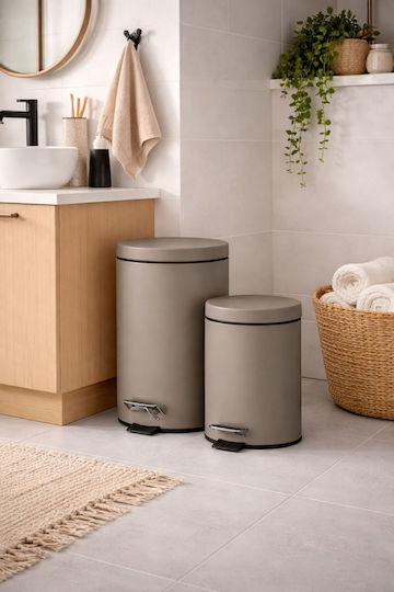 HowHomely Inox Комплект Поставкa за Тоалетна Четка и Кошче за Баня 12л Кафяв