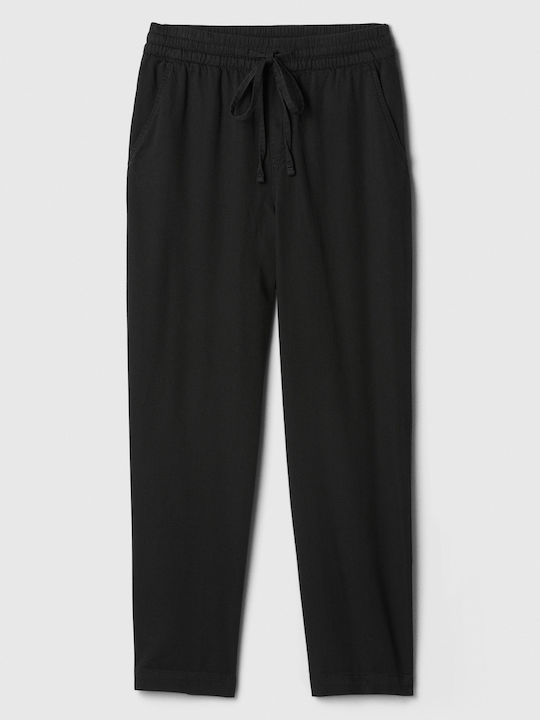 Women's Fabric Capri Trousers with Elastic Straight Line Black