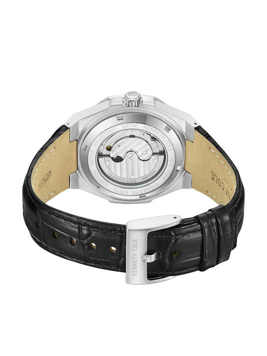 Kenneth Cole Мъжки Часовник 42мм Автоматичен с Черна Кожена Каишка