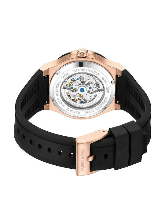 Kenneth Cole Ανδρικό Ρολόι 43mm Αυτόματο με Μαύρο Καουτσούκ Λουράκι