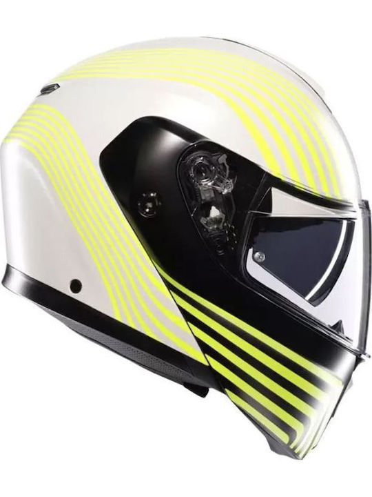 AGV Streetmodular Iseo Matt Weiß/Schwarz/Gelb Fluoreszieren Flip-Up Motorradhelm ECE 22.06 Gewicht 1690g mit Pinlock und Sonnenvisier