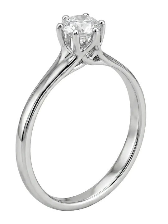 Einzelner Steine Ring aus Weißgold 14K mit Kunstdiamant