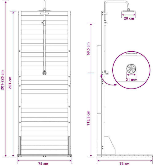vidaXL Ντουζιέρα Πισίνας 76x225εκ. Λευκή