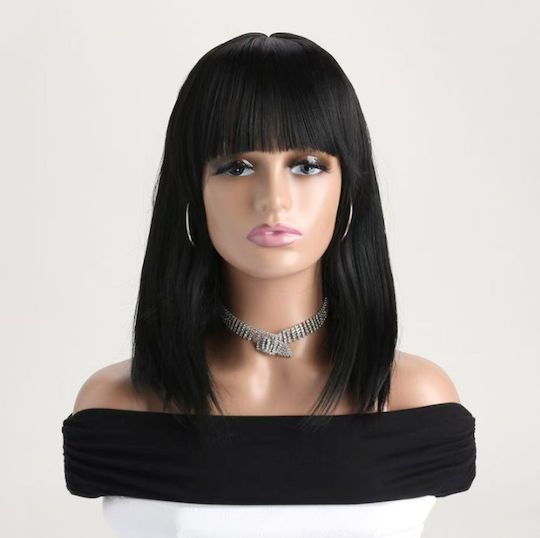 Aph Περούκα Μαύρο Μαλλί Αφέλειες Wig Black Hair Bangs Wig-420