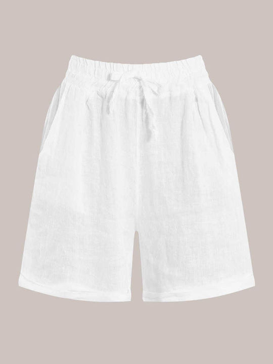 Celestino Women's Linen Shorts Turned-up Hem White