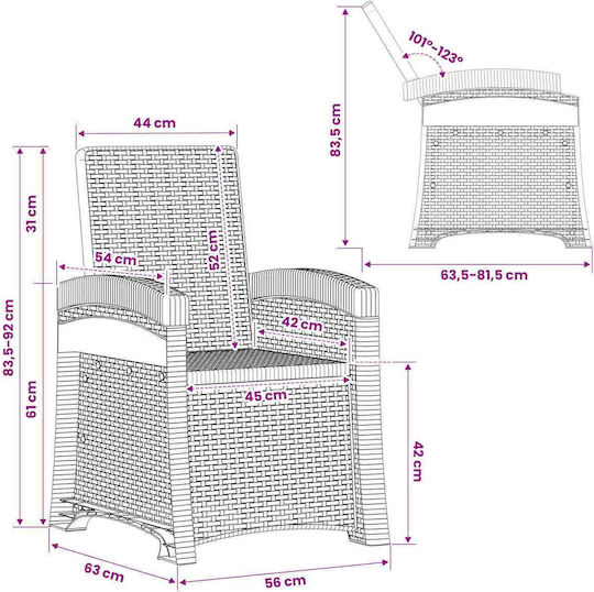 Πολυθρόνα Εξωτερικού Χώρου Rattan Καφέ 2τμχ 56x63x92εκ.