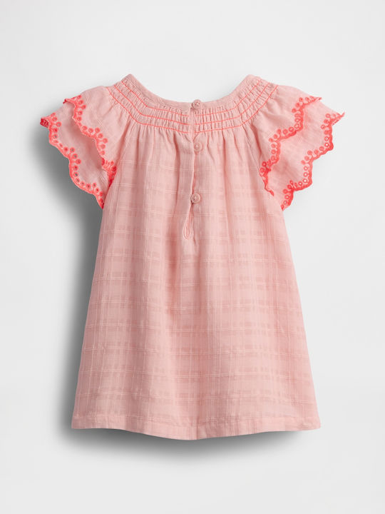 Rochie Fete Mâneca Scurtă Carou Set Cu Chilot Roz Misty Rose