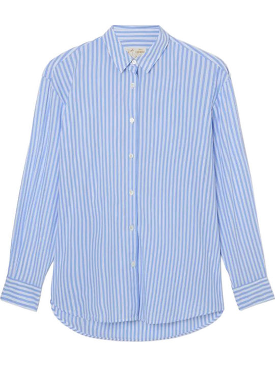 Long Sleeve Women's Blue Striped Shirt