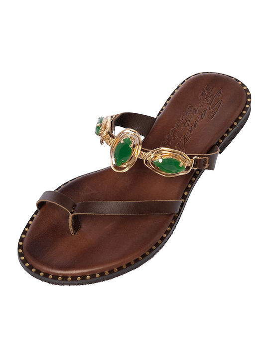 Leder Flache Sandalen Für Damen Braun