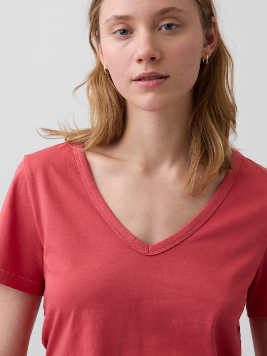 Women's Crop Cotton Short Sleeve Top with V-Neckline Chakra Red