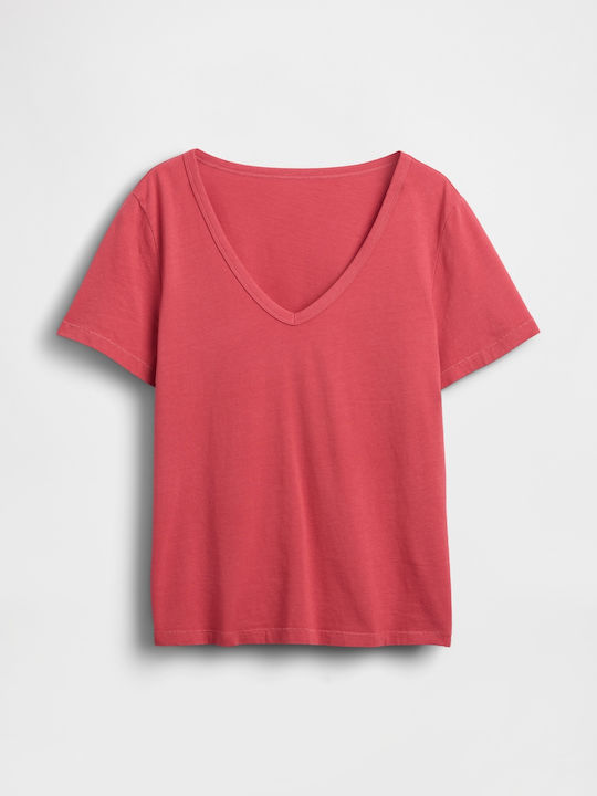 Women's Crop Cotton Short Sleeve Top with V-Neckline Chakra Red