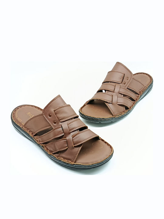 Leather Men's Sandals In Tabac Brown Colour