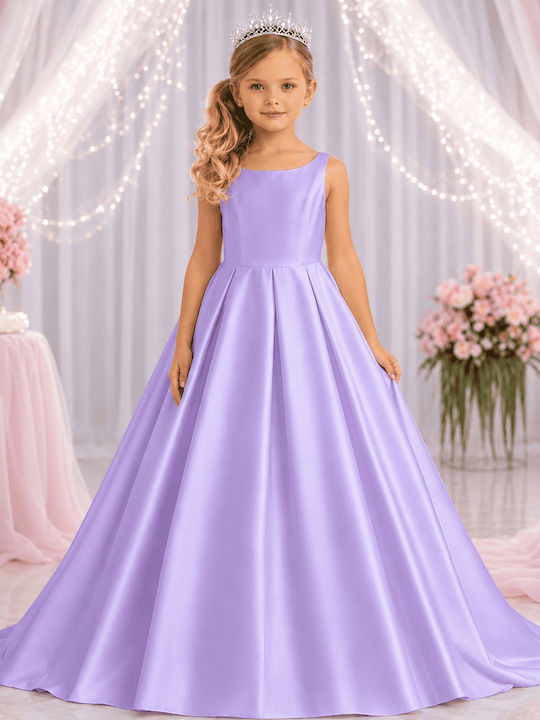 Kinderkleid Ärmellos Satin Flieder
