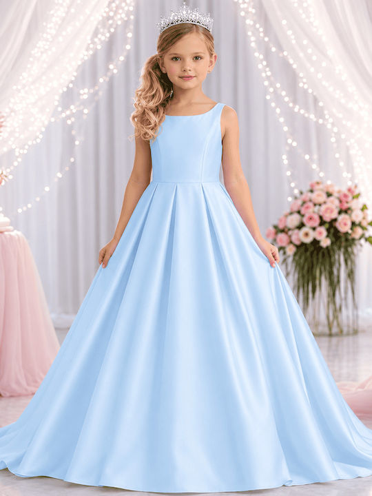 Mädchenkleid Ärmellos Satin Hellblau