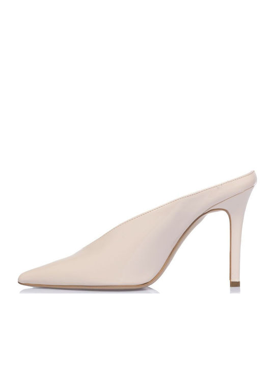 Damen Pantoletten mit Hoch Absatz in Beige Farbe