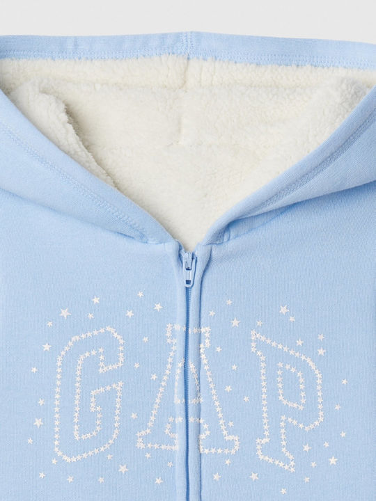 Kids Furry Sweatshirt Cardigan With Hood Cerulean Blue