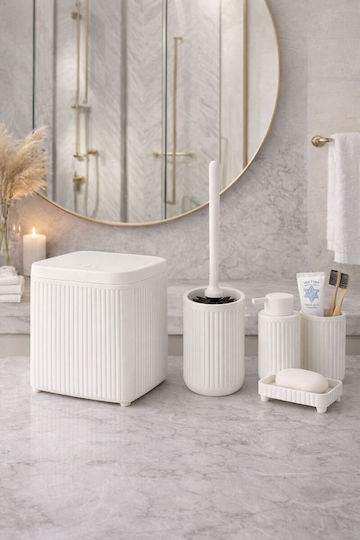 SteweHome Set Plastic Perie și Coș de Baie 5l Alb