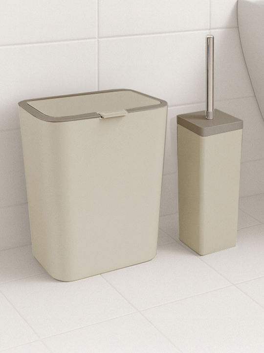 SteweHome Plastic Bathroom Brush and Trash Can Set 6l Beige