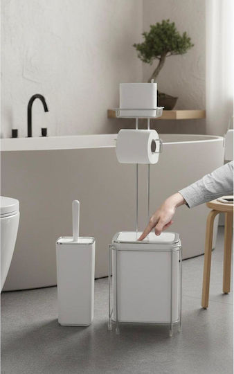 SteweHome Plastic Bathroom Brush and Trash Can Set White