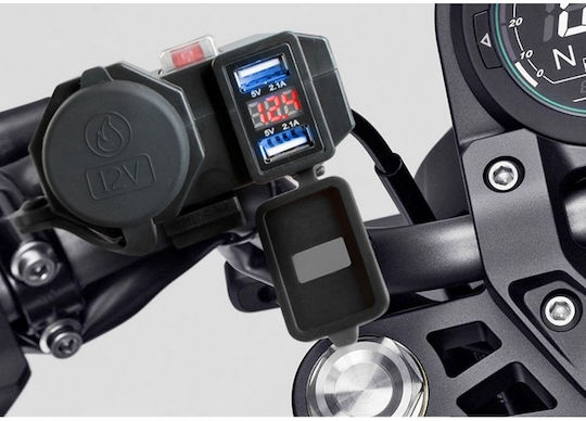Factory Water Resistant Motorcycle Charger with Ports 2xUSB & 1xLighter