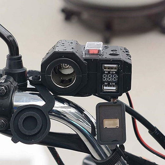 Factory Water Resistant Motorcycle Charger with Ports 2xUSB & 1xLighter