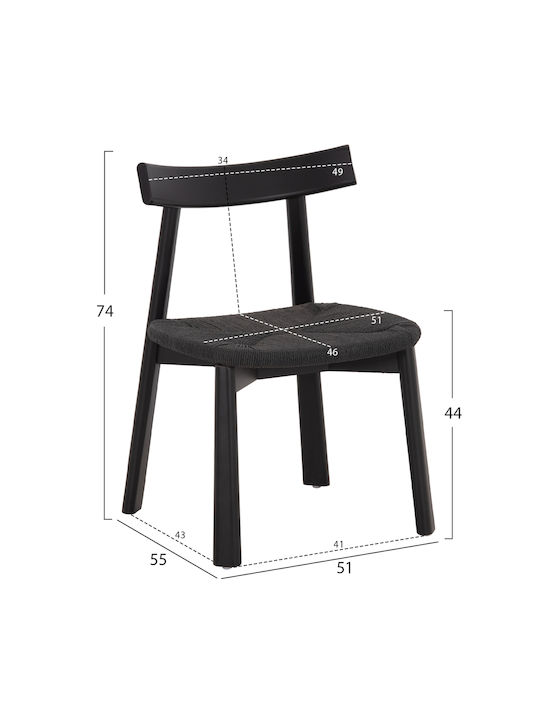 Rubberwood Dining Room Chairs Wooden Black 2pcs 51x55x74cm