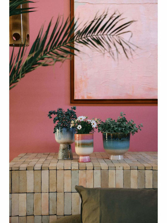 HK Living Ceramic Pink Plant Pot with Stand 13x13x19.5cm
