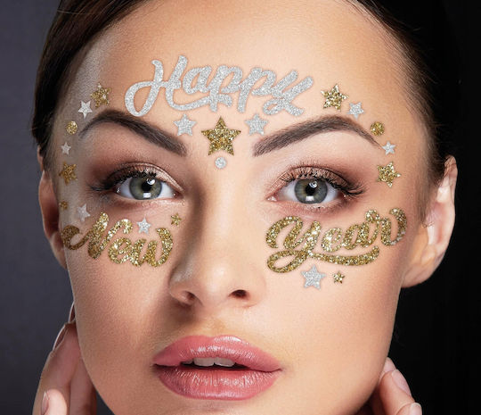 Crystal Stickers Face Happy New Year Gold Silver New Year’s Eve