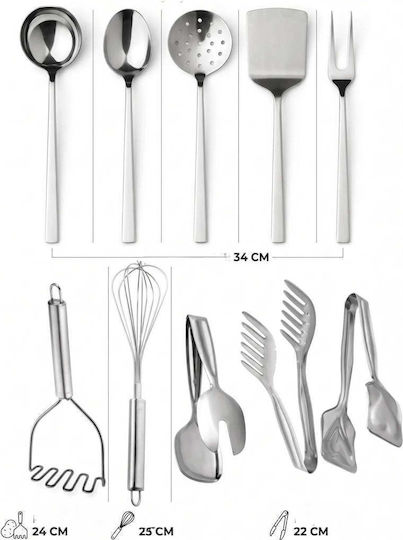 SteweHome Set Of 10 Pieces Stainless Steel Serving Utensils Silver