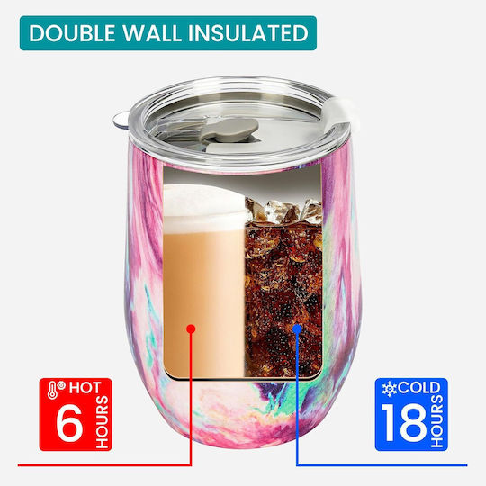 Belle Vous Pahar Termos Oțel Inoxidabil / Plastic 350ml Multicolor cu Pai