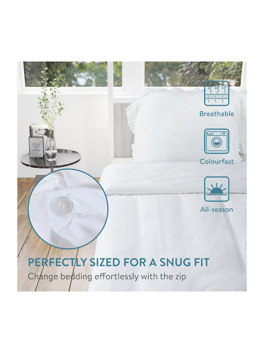 Jemidi24 Set Huse Pentru Pilote 100% Bumbac 220x240cm Superdublu Cu 2 Fețe De Pernă Albe