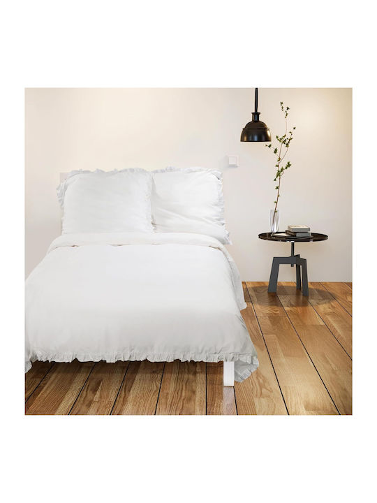 Jemidi24 Set Huse Pentru Pilote 100% Bumbac 220x240cm Superdublu Cu 2 Fețe De Pernă Albe
